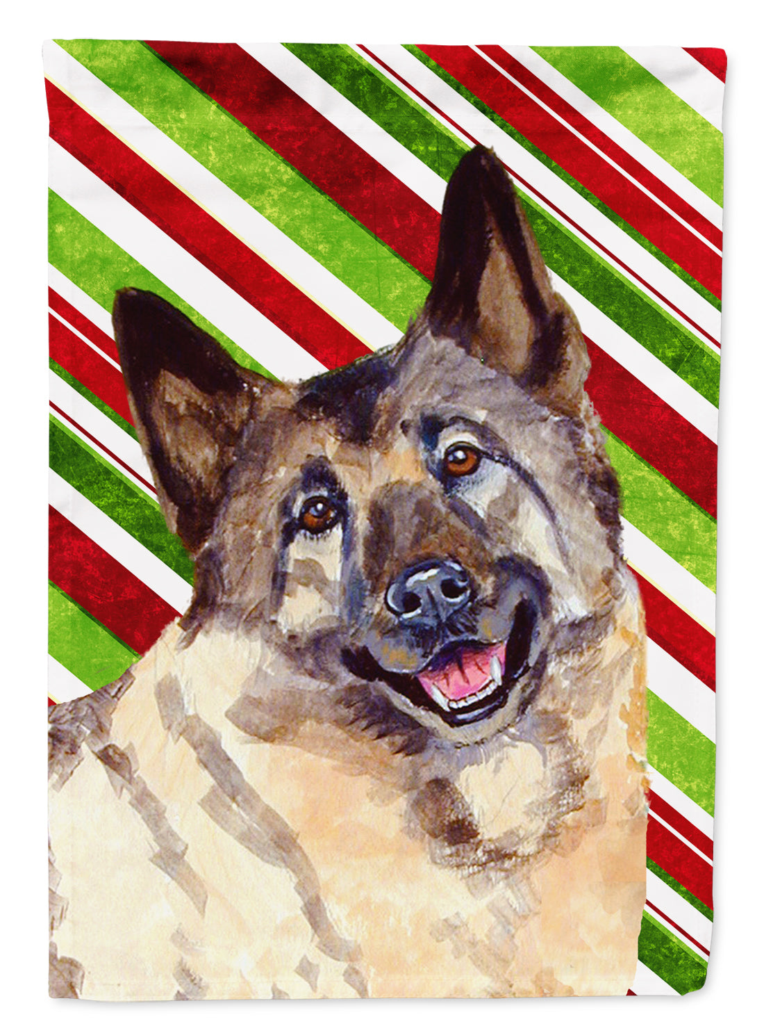 Norwegian Elkhound Candy Cane Holiday Christmas House Flag 28x40 Porch Sleeve Pole Decorative Outside Yard Banner Artwork Wall Hanging, Polyester