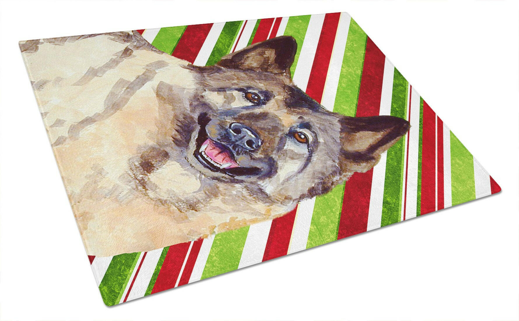 Norwegian Elkhound Candy Cane Holiday Christmas Cutting Board Tempered Glass Kitchen Cutting Surface, Heat Resistant Chopping, Non-Slip Feet, Food Prep & Serving