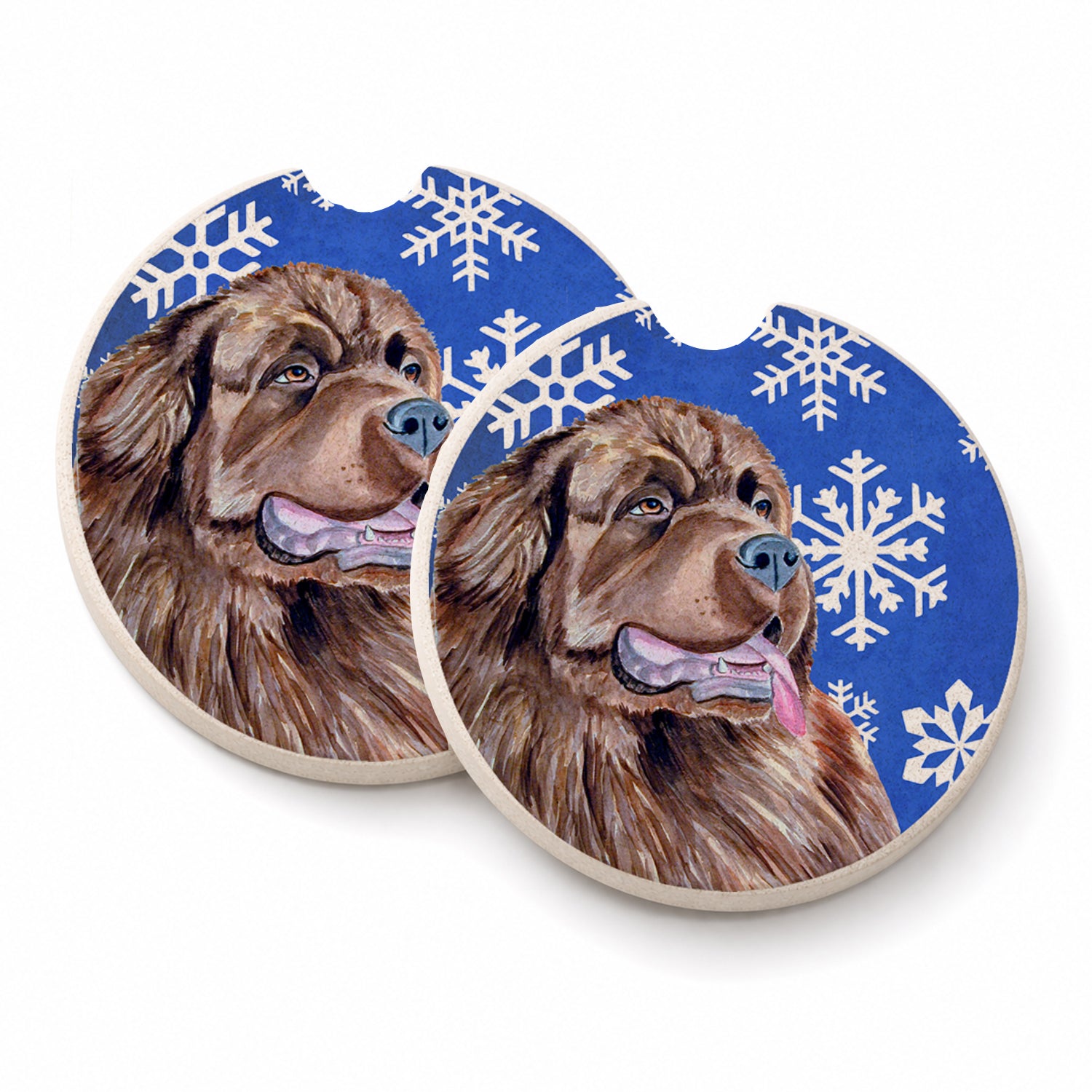 Newfoundland Winter Snowflakes Holiday Set of 2 Cup Holder Car Coasters Absorbent Round Sandstone Coasters Gifts for Men or Women, 2.5, Multicolor