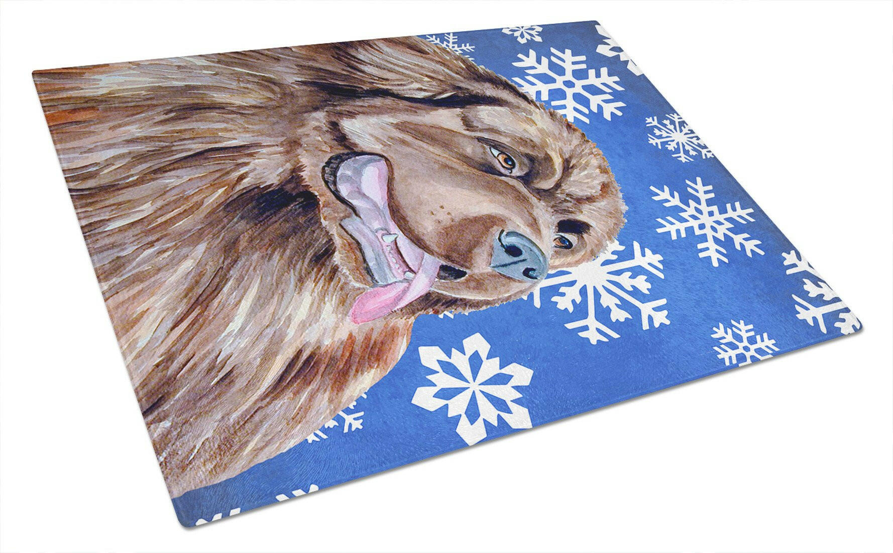 Newfoundland Winter Snowflakes Holiday Cutting Board Tempered Glass Kitchen Cutting Surface, Heat Resistant Chopping, Non-Slip Feet, Food Prep & Serving