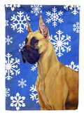 Great Dane Winter Snowflakes Holiday House Flag 28x40 Porch Sleeve Pole Decorative Outside Yard Banner Artwork Wall Hanging, Polyester