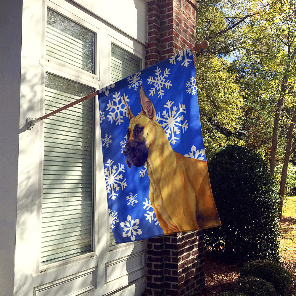Great Dane Winter Snowflakes Holiday House Flag 28x40 Porch Sleeve Pole Decorative Outside Yard Banner Artwork Wall Hanging, Polyester