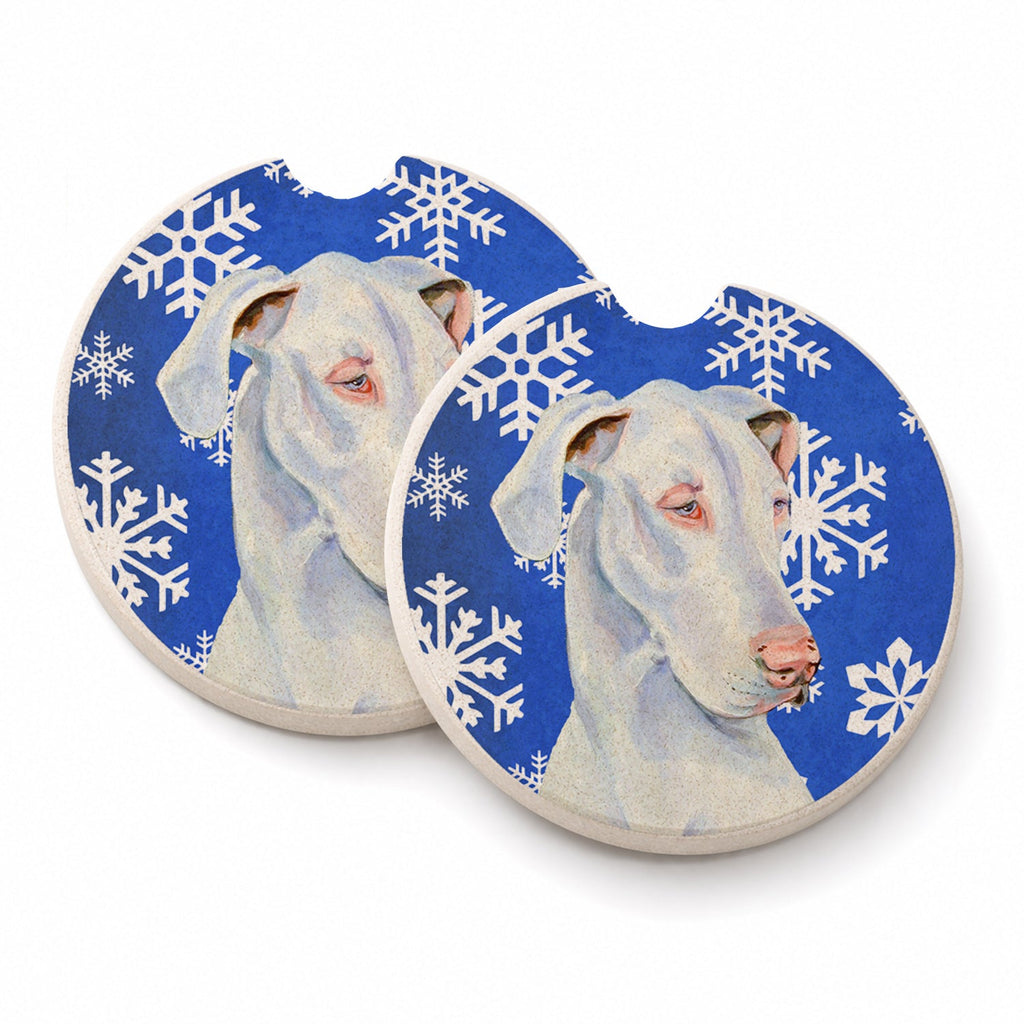 Great Dane Winter Snowflakes Holiday Set of 2 Cup Holder Car Coasters Absorbent Round Sandstone Coasters Gifts for Men or Women, 2.5, Multicolor