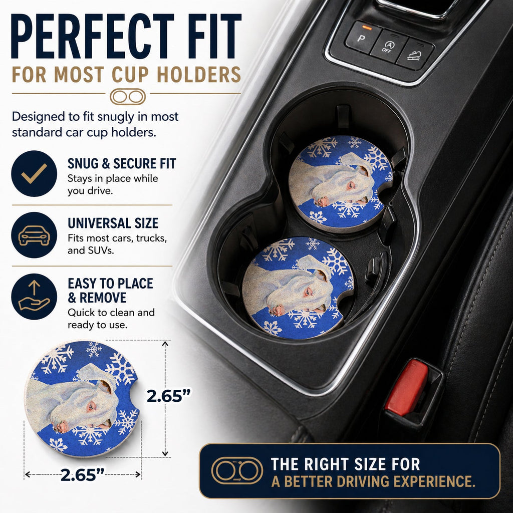 Great Dane Winter Snowflakes Holiday Set of 2 Cup Holder Car Coasters Absorbent Round Sandstone Coasters Gifts for Men or Women, 2.5, Multicolor