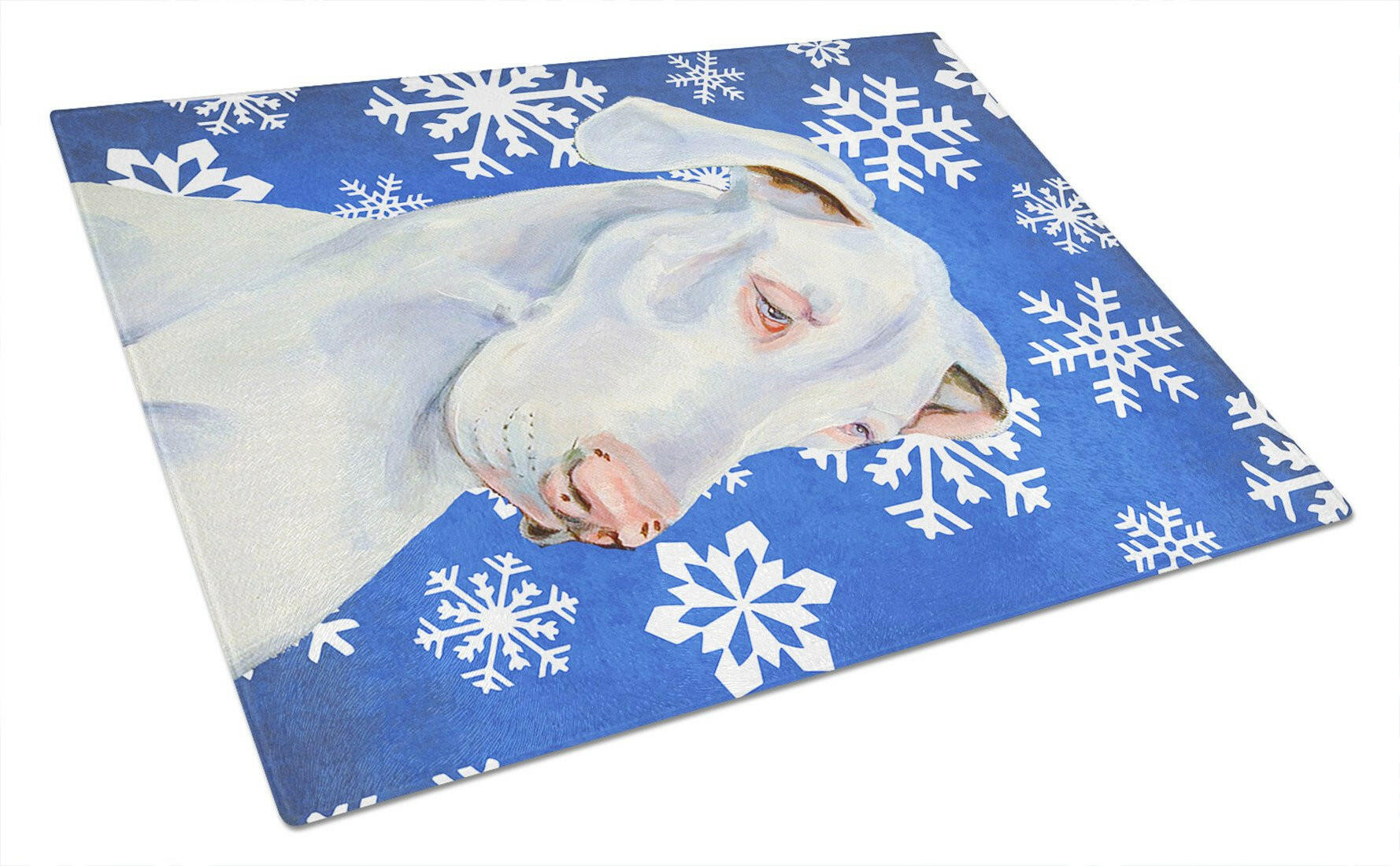 Great Dane Winter Snowflakes Holiday Cutting Board Tempered Glass Kitchen Cutting Surface, Heat Resistant Chopping, Non-Slip Feet, Food Prep & Serving