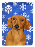 Dachshund Winter Snowflakes Holiday House Flag 28x40 Porch Sleeve Pole Decorative Outside Yard Banner Artwork Wall Hanging, Polyester
