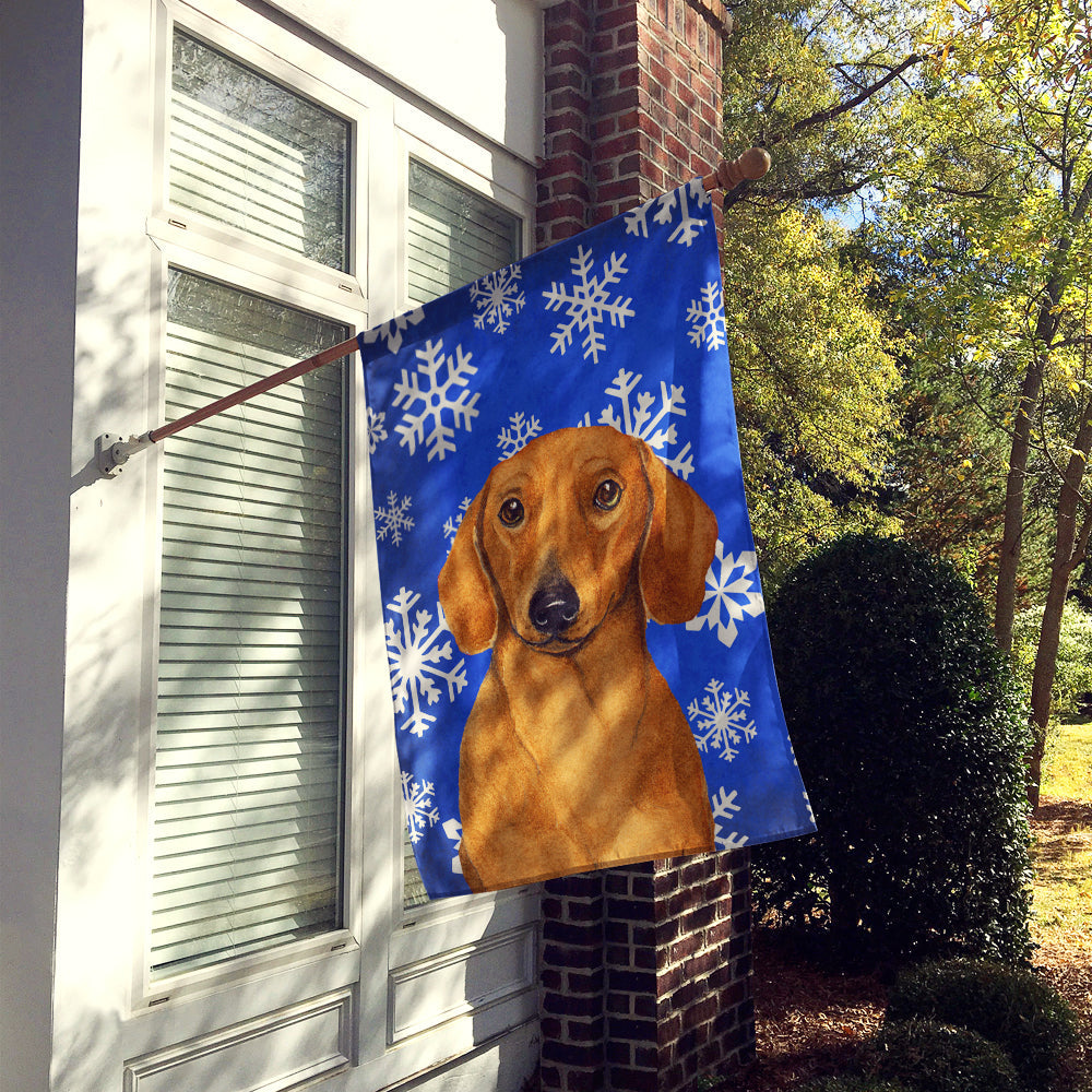 Dachshund Winter Snowflakes Holiday House Flag 28x40 Porch Sleeve Pole Decorative Outside Yard Banner Artwork Wall Hanging, Polyester