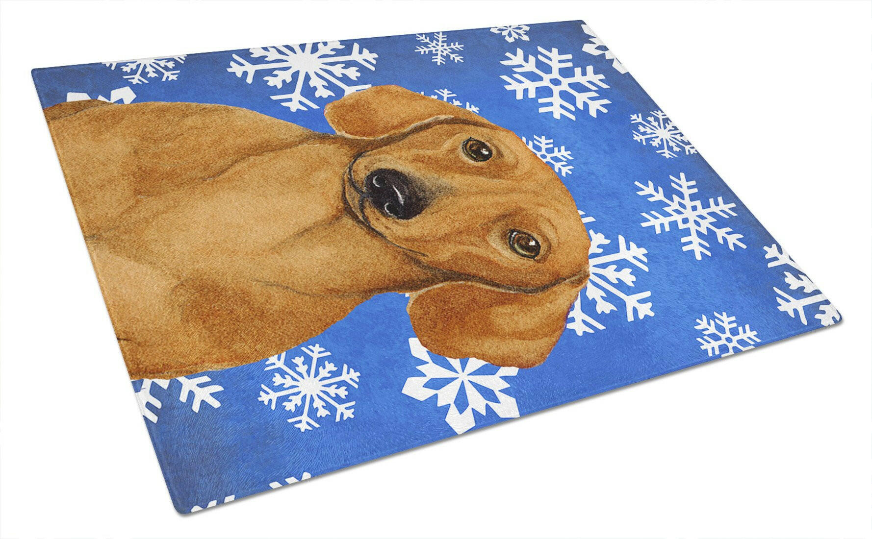 Dachshund Winter Snowflakes Holiday Cutting Board Tempered Glass Kitchen Cutting Surface, Heat Resistant Chopping, Non-Slip Feet, Food Prep & Serving