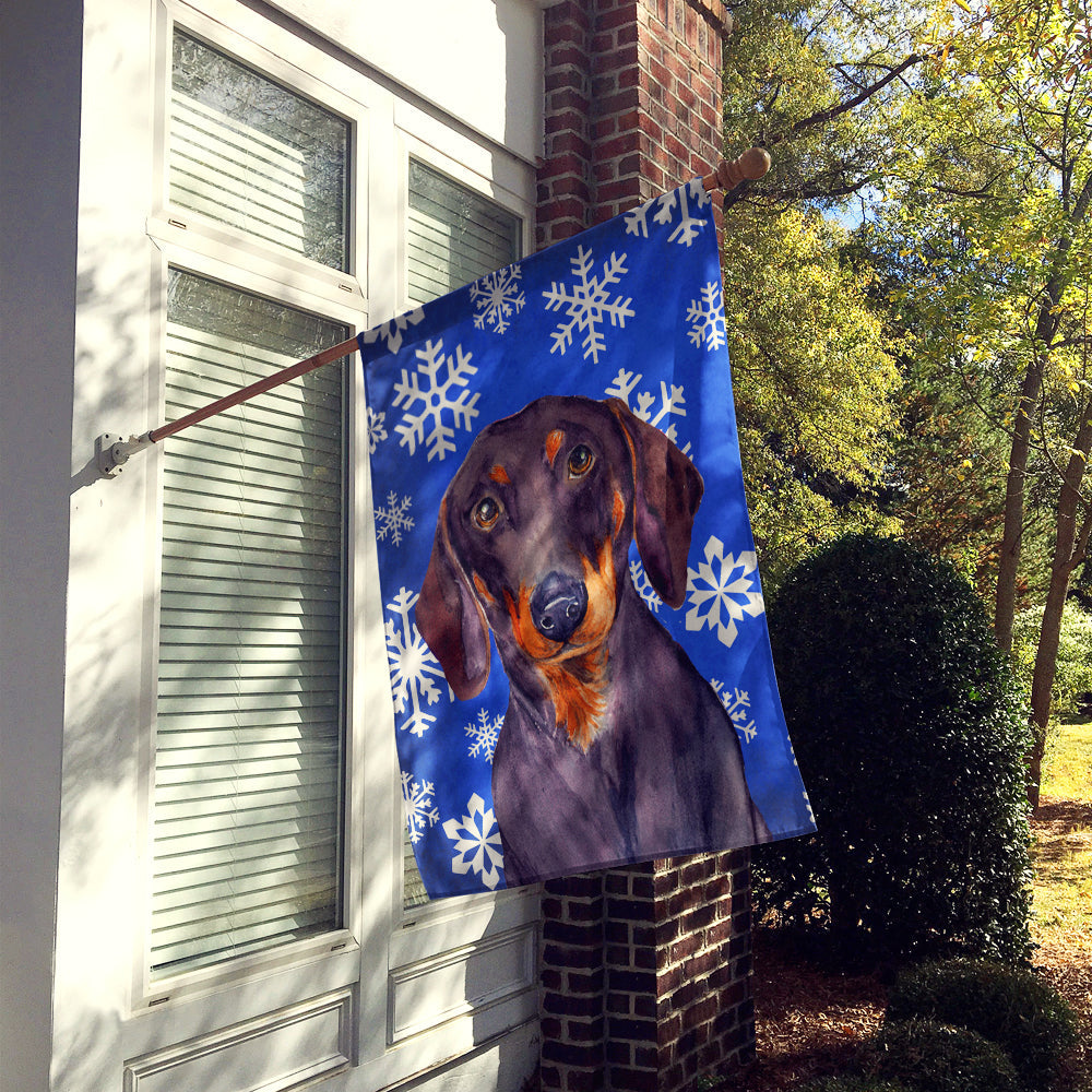 Dachshund Winter Snowflakes Holiday House Flag 28x40 Porch Sleeve Pole Decorative Outside Yard Banner Artwork Wall Hanging, Polyester