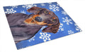 Dachshund Winter Snowflakes Holiday Cutting Board Tempered Glass Kitchen Cutting Surface, Heat Resistant Chopping, Non-Slip Feet, Food Prep & Serving