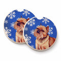 Brussels Griffon Winter Snowflakes Holiday Set of 2 Cup Holder Car Coasters Absorbent Round Sandstone Coasters Gifts for Men or Women, 2.5, Multicolor