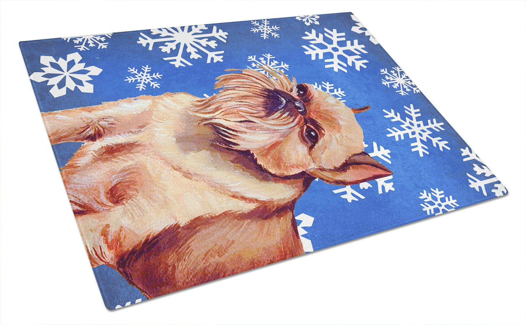 Brussels Griffon Winter Snowflakes Holiday Cutting Board Tempered Glass Kitchen Cutting Surface, Heat Resistant Chopping, Non-Slip Feet, Food Prep & Serving