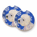 Westie Winter Snowflakes Holiday Set of 2 Cup Holder Car Coasters Absorbent Round Sandstone Coasters Gifts for Men or Women, 2.5, Multicolor