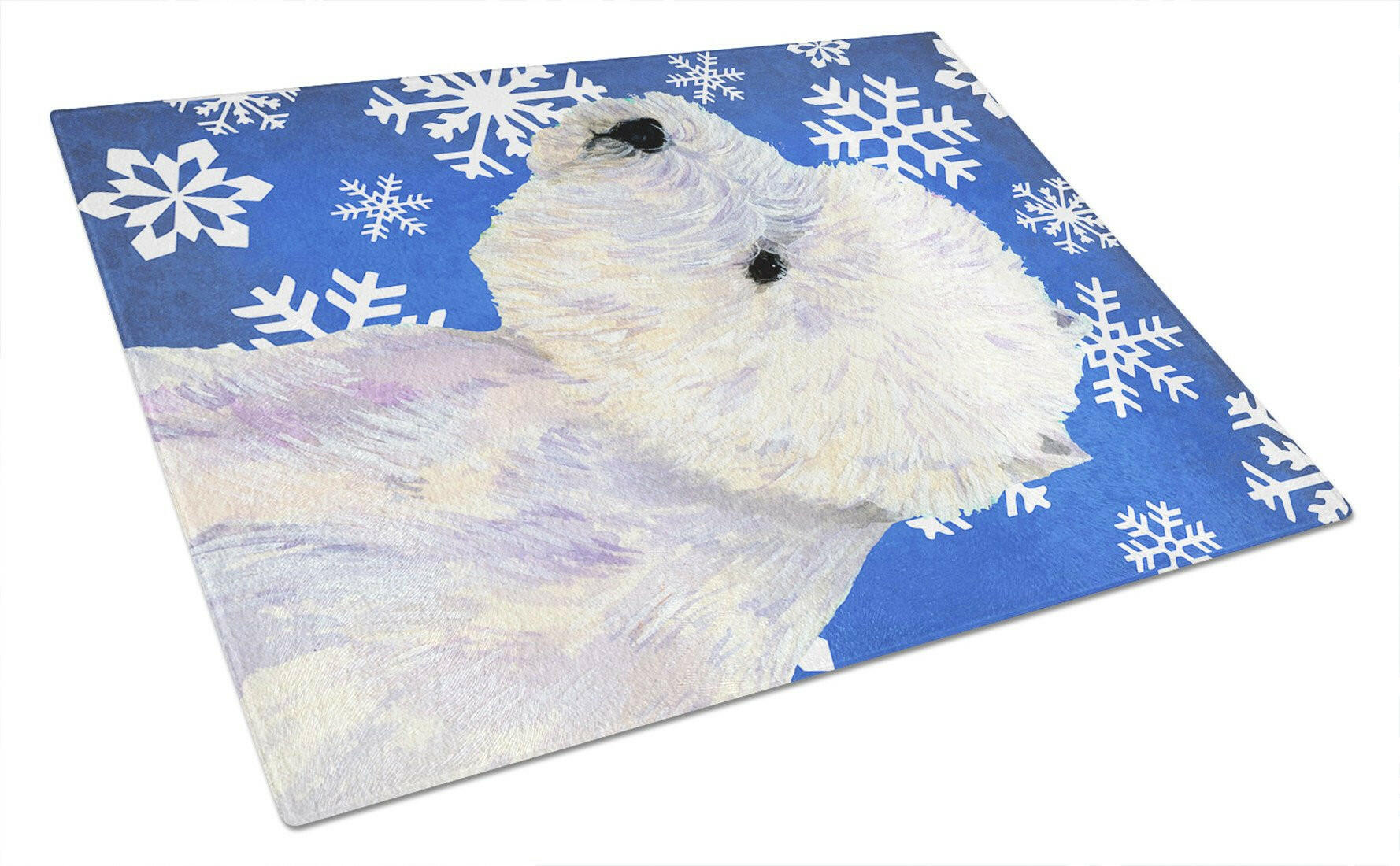 Westie Winter Snowflakes Holiday Cutting Board Tempered Glass Kitchen Cutting Surface, Heat Resistant Chopping, Non-Slip Feet, Food Prep & Serving