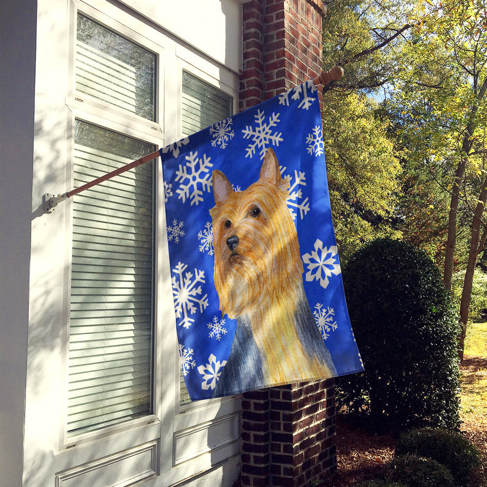 Silky Terrier Winter Snowflakes Holiday House Flag 28x40 Porch Sleeve Pole Decorative Outside Yard Banner Artwork Wall Hanging, Polyester