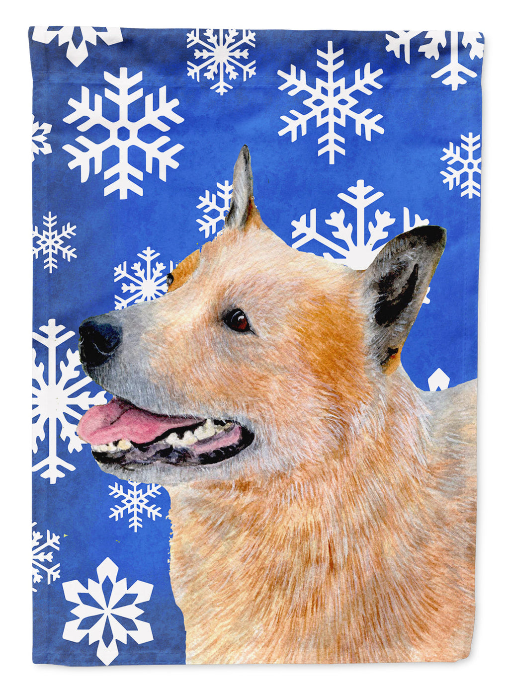 Australian Cattle Dog Winter Snowflakes Holiday House Flag 28x40 Porch Sleeve Pole Decorative Outside Yard Banner Artwork Wall Hanging, Polyester