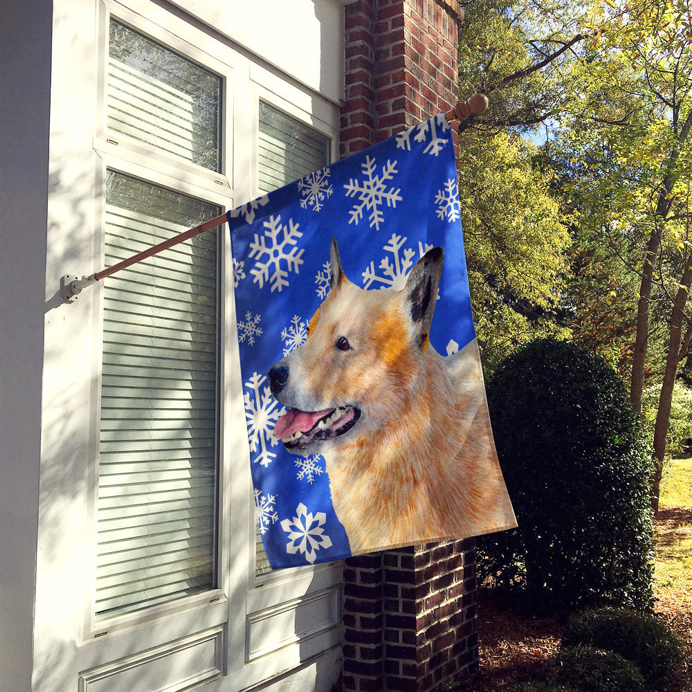 Australian Cattle Dog Winter Snowflakes Holiday House Flag 28x40 Porch Sleeve Pole Decorative Outside Yard Banner Artwork Wall Hanging, Polyester