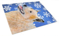 Australian Cattle Dog Winter Snowflakes Holiday Cutting Board Tempered Glass Kitchen Cutting Surface, Heat Resistant Chopping, Non-Slip Feet, Food Prep & Serving
