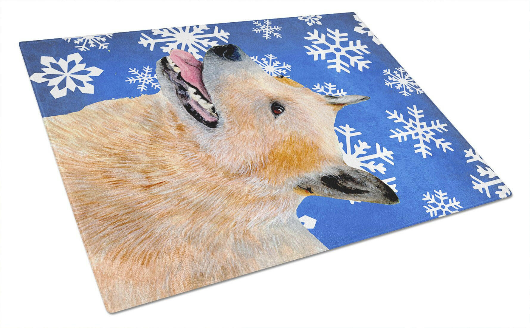 Australian Cattle Dog Winter Snowflakes Holiday Cutting Board Tempered Glass Kitchen Cutting Surface, Heat Resistant Chopping, Non-Slip Feet, Food Prep & Serving
