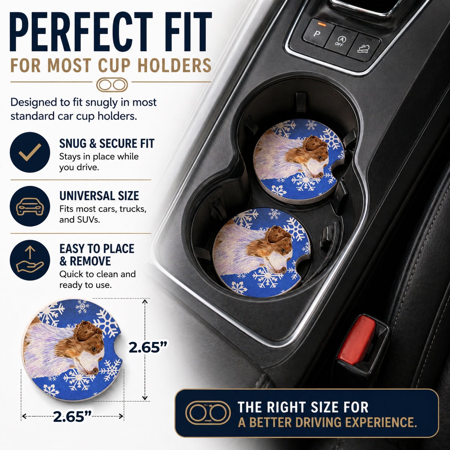 Australian Shepherd Winter Snowflakes Holiday Set of 2 Cup Holder Car Coasters Absorbent Round Sandstone Coasters Gifts for Men or Women, 2.5, Multicolor
