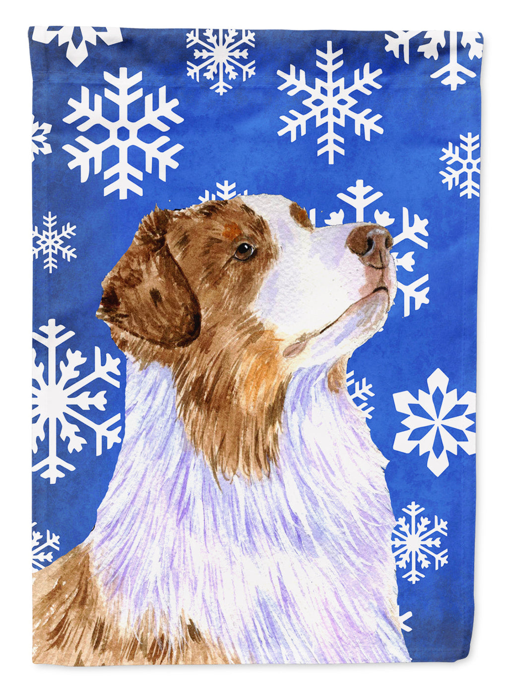 Australian Shepherd Winter Snowflakes Holiday House Flag 28x40 Porch Sleeve Pole Decorative Outside Yard Banner Artwork Wall Hanging, Polyester