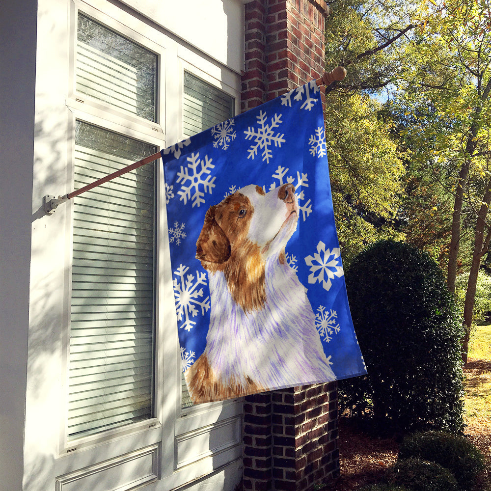 Australian Shepherd Winter Snowflakes Holiday House Flag 28x40 Porch Sleeve Pole Decorative Outside Yard Banner Artwork Wall Hanging, Polyester