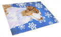 Australian Shepherd Winter Snowflakes Holiday Cutting Board Tempered Glass Kitchen Cutting Surface, Heat Resistant Chopping, Non-Slip Feet, Food Prep & Serving