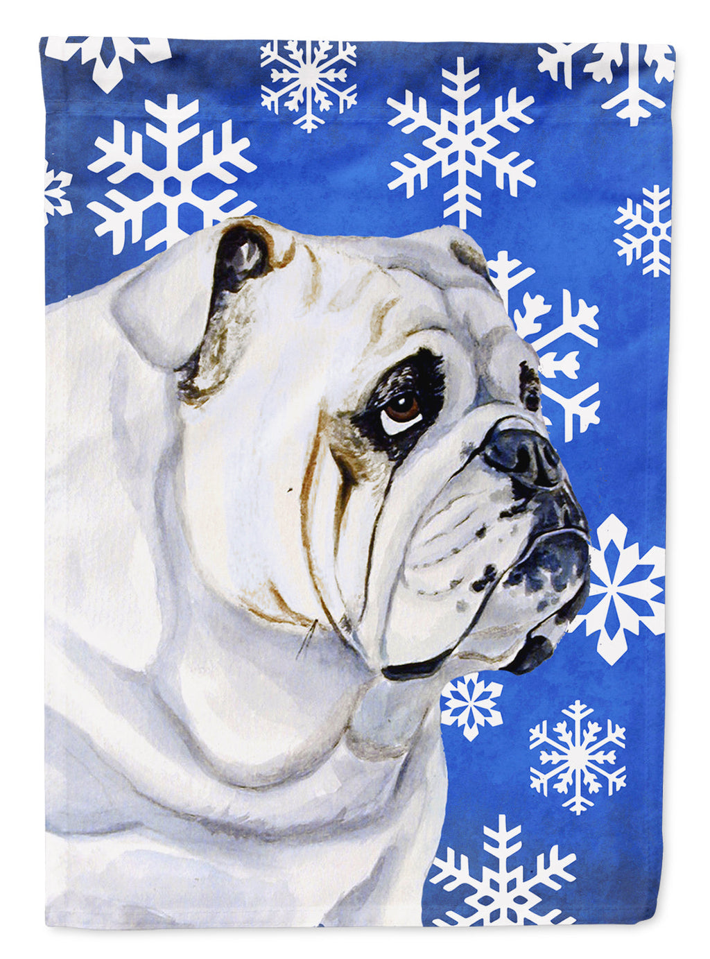 Bulldog English Winter Snowflakes Holiday House Flag 28x40 Porch Sleeve Pole Decorative Outside Yard Banner Artwork Wall Hanging, Polyester