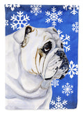 Bulldog English Winter Snowflakes Holiday House Flag 28x40 Porch Sleeve Pole Decorative Outside Yard Banner Artwork Wall Hanging, Polyester