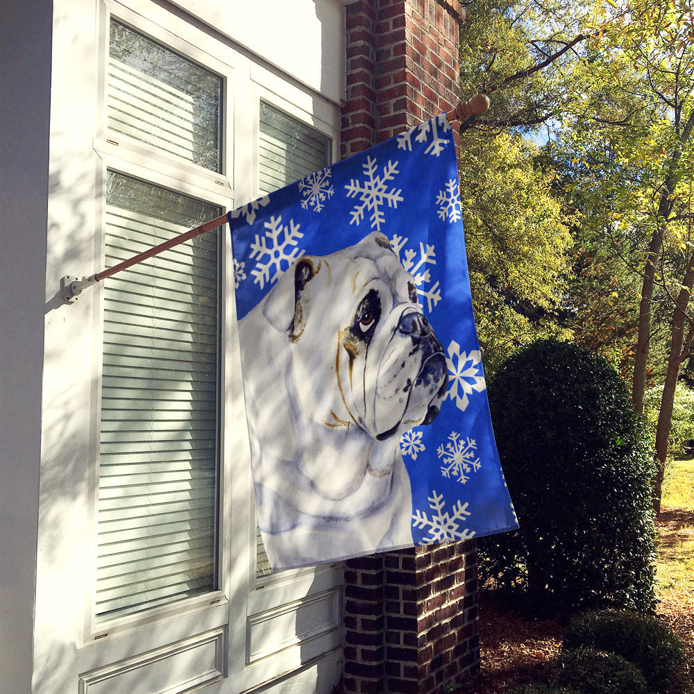 Bulldog English Winter Snowflakes Holiday House Flag 28x40 Porch Sleeve Pole Decorative Outside Yard Banner Artwork Wall Hanging, Polyester