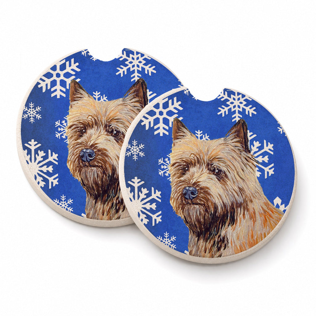 Cairn Terrier Winter Snowflakes Holiday Set of 2 Cup Holder Car Coasters Absorbent Round Sandstone Coasters Gifts for Men or Women, 2.5, Multicolor