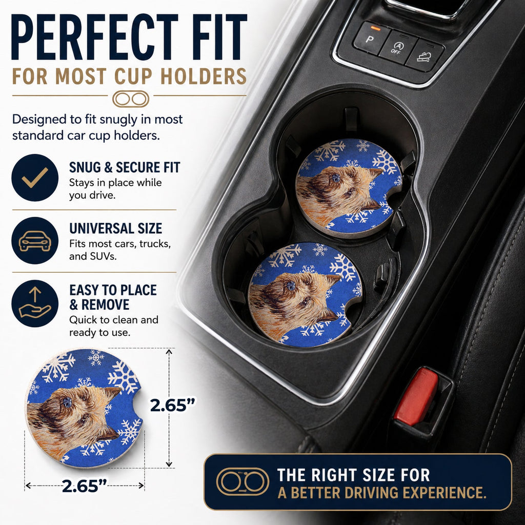 Cairn Terrier Winter Snowflakes Holiday Set of 2 Cup Holder Car Coasters Absorbent Round Sandstone Coasters Gifts for Men or Women, 2.5, Multicolor