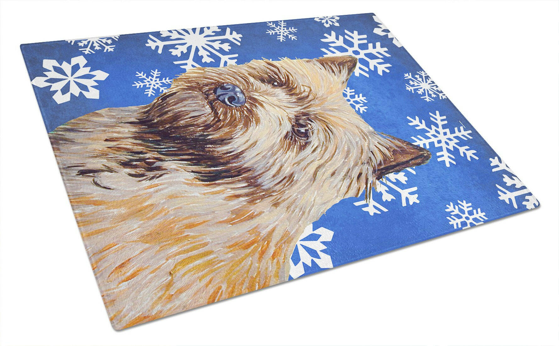 Cairn Terrier Winter Snowflakes Holiday Cutting Board Tempered Glass Kitchen Cutting Surface, Heat Resistant Chopping, Non-Slip Feet, Food Prep & Serving