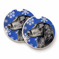 Flat Coated Retriever Winter Snowflakes Holiday Set of 2 Cup Holder Car Coasters Absorbent Round Sandstone Coasters Gifts for Men or Women, 2.5, Multicolor