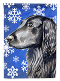 Flat Coated Retriever Winter Snowflakes Holiday House Flag 28x40 Porch Sleeve Pole Decorative Outside Yard Banner Artwork Wall Hanging, Polyester