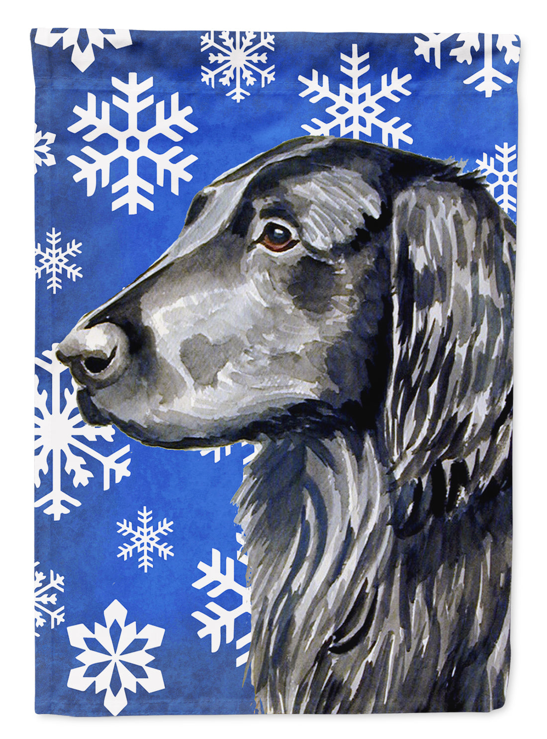 Flat Coated Retriever Winter Snowflakes Holiday House Flag 28x40 Porch Sleeve Pole Decorative Outside Yard Banner Artwork Wall Hanging, Polyester