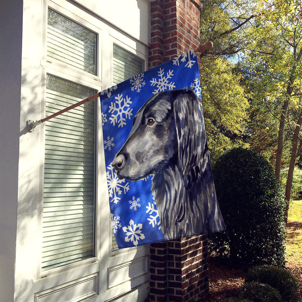 Flat Coated Retriever Winter Snowflakes Holiday House Flag 28x40 Porch Sleeve Pole Decorative Outside Yard Banner Artwork Wall Hanging, Polyester