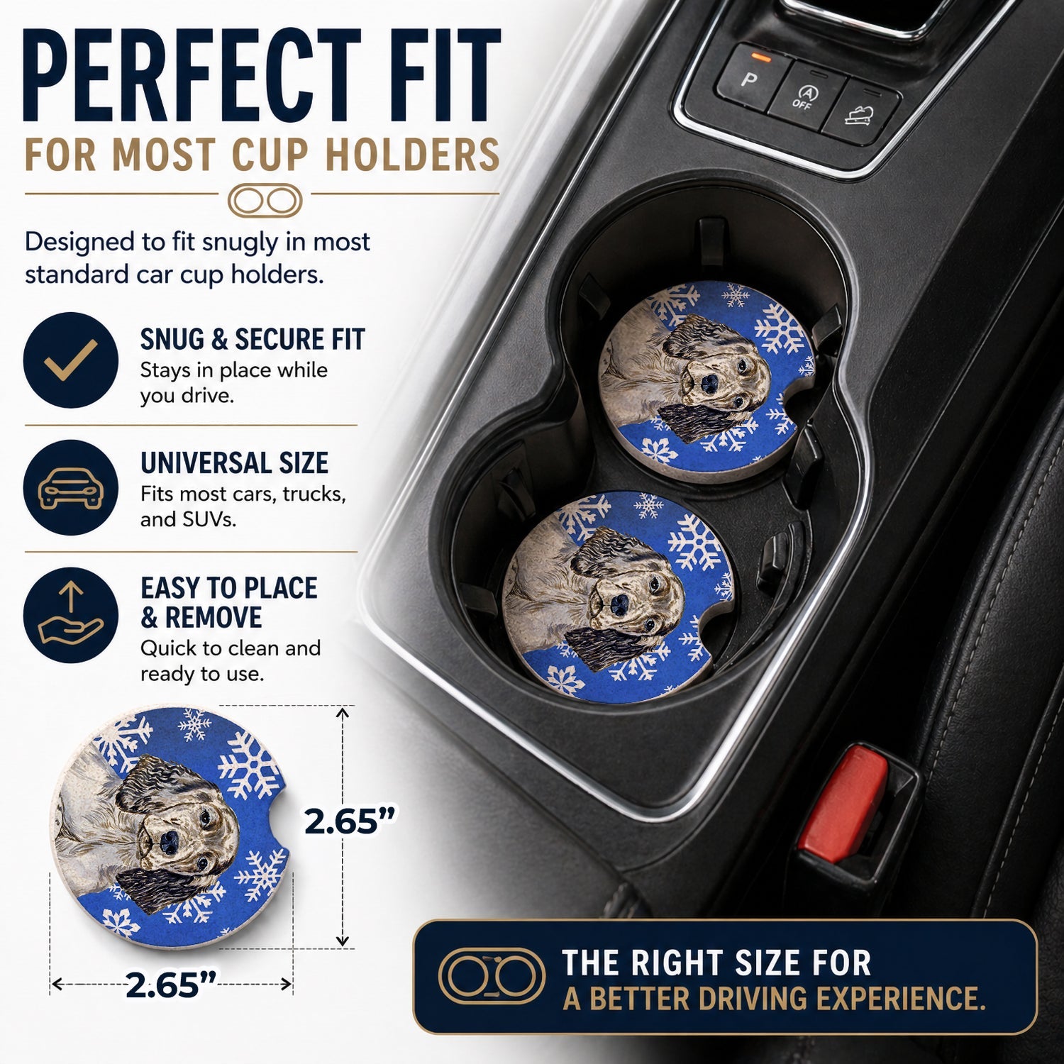 English Setter Winter Snowflakes Holiday Set of 2 Cup Holder Car Coasters Absorbent Round Sandstone Coasters Gifts for Men or Women, 2.5, Multicolor