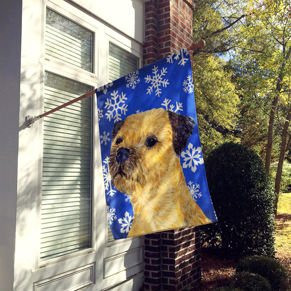 Border Terrier Winter Snowflakes Holiday House Flag 28x40 Porch Sleeve Pole Decorative Outside Yard Banner Artwork Wall Hanging, Polyester