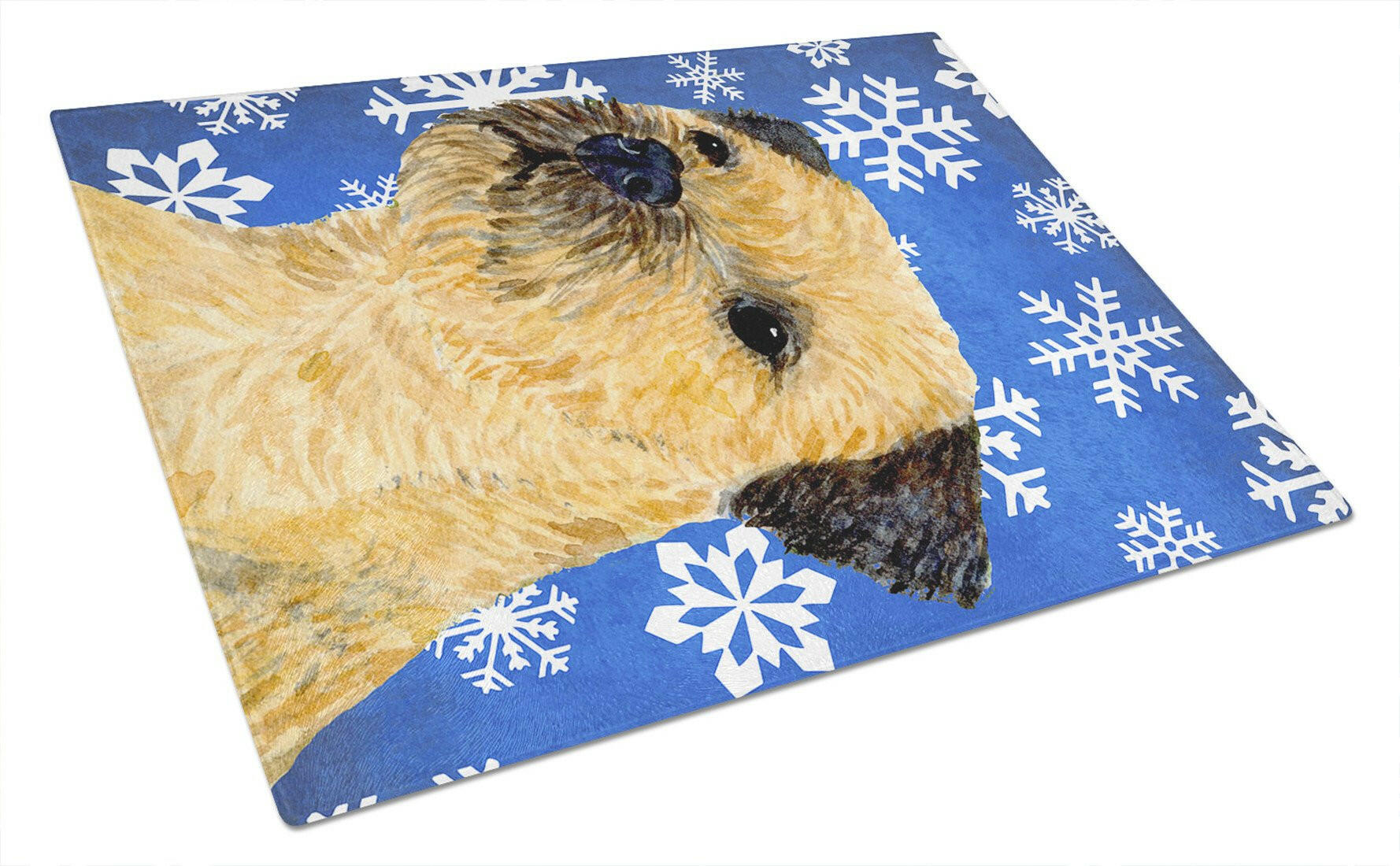 Border Terrier Winter Snowflakes Holiday Cutting Board Tempered Glass Kitchen Cutting Surface, Heat Resistant Chopping, Non-Slip Feet, Food Prep & Serving