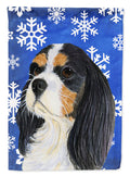 Cavalier Spaniel Winter Snowflakes Holiday House Flag 28x40 Porch Sleeve Pole Decorative Outside Yard Banner Artwork Wall Hanging, Polyester