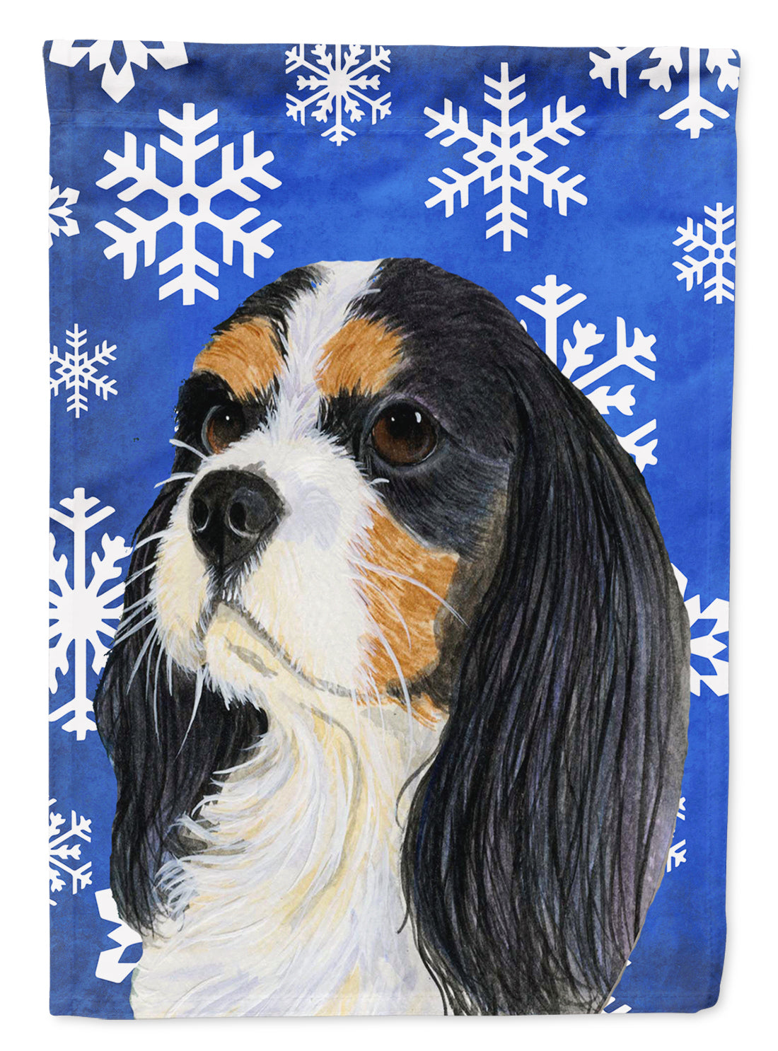 Cavalier Spaniel Winter Snowflakes Holiday House Flag 28x40 Porch Sleeve Pole Decorative Outside Yard Banner Artwork Wall Hanging, Polyester