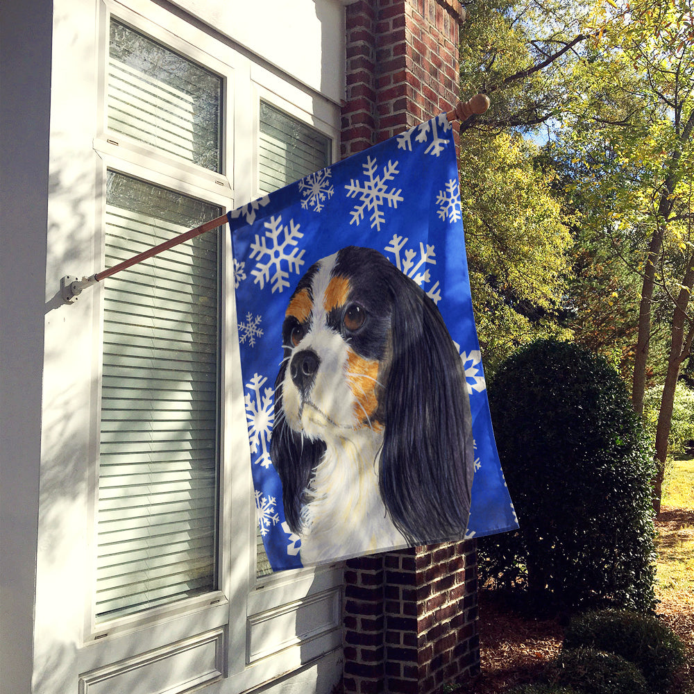 Cavalier Spaniel Winter Snowflakes Holiday House Flag 28x40 Porch Sleeve Pole Decorative Outside Yard Banner Artwork Wall Hanging, Polyester