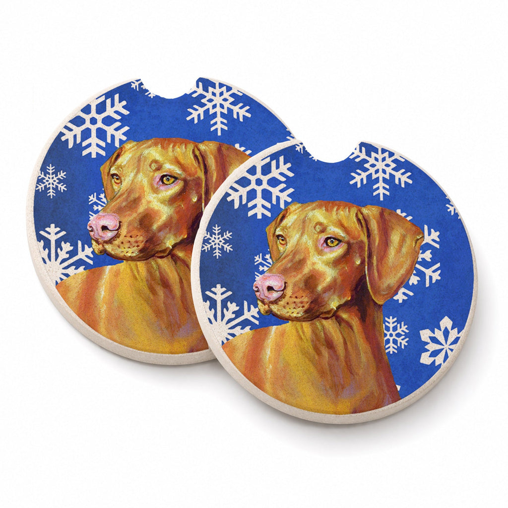 Vizsla Winter Snowflakes Holiday Set of 2 Cup Holder Car Coasters Absorbent Round Sandstone Coasters Gifts for Men or Women, 2.5, Multicolor