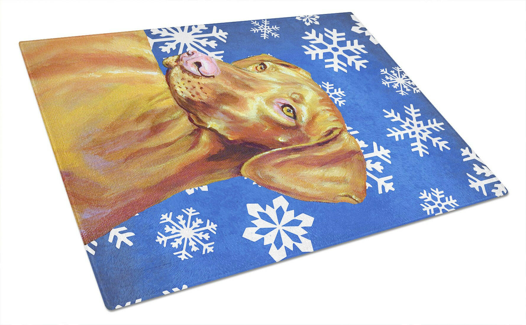 Vizsla Winter Snowflakes Holiday Cutting Board Tempered Glass Kitchen Cutting Surface, Heat Resistant Chopping, Non-Slip Feet, Food Prep & Serving