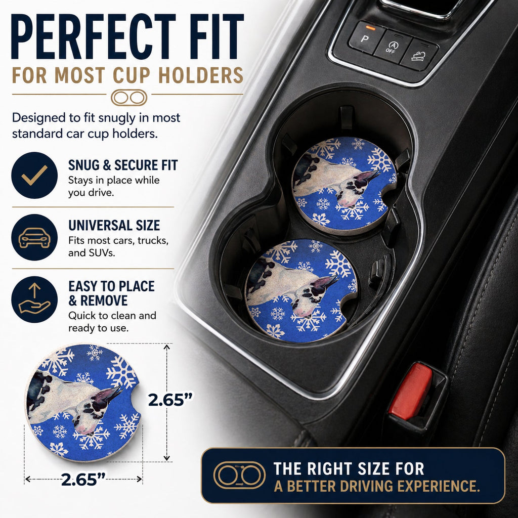 Great Dane Winter Snowflakes Holiday Set of 2 Cup Holder Car Coasters Absorbent Round Sandstone Coasters Gifts for Men or Women, 2.5, Multicolor