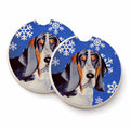 Basset Hound Winter Snowflakes Holiday Set of 2 Cup Holder Car Coasters Absorbent Round Sandstone Coasters Gifts for Men or Women, 2.5, Multicolor