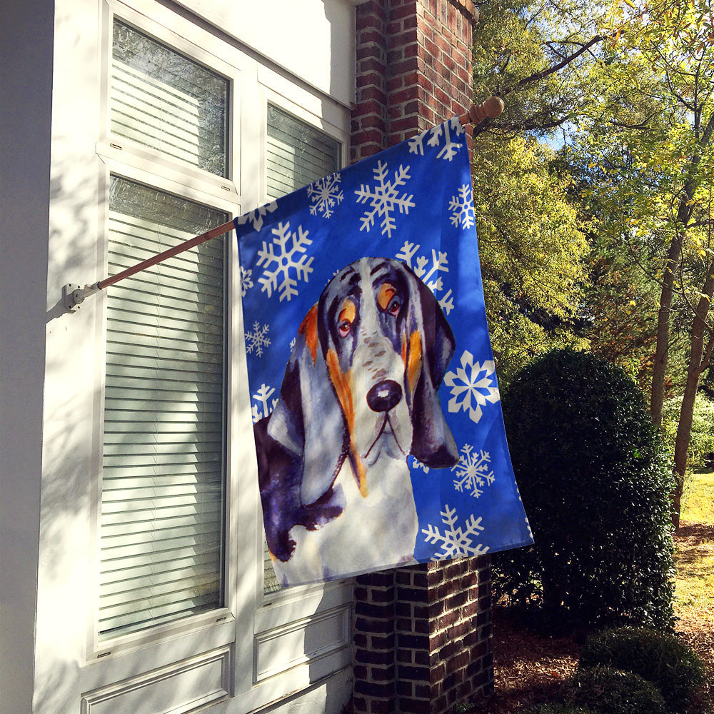 Basset Hound Winter Snowflakes Holiday House Flag 28x40 Porch Sleeve Pole Decorative Outside Yard Banner Artwork Wall Hanging, Polyester