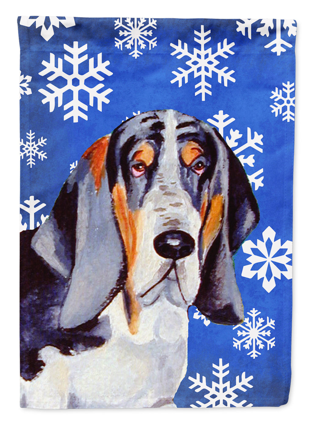 Basset Hound Winter Snowflakes Holiday House Flag 28x40 Porch Sleeve Pole Decorative Outside Yard Banner Artwork Wall Hanging, Polyester