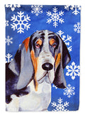 Basset Hound Winter Snowflakes Holiday House Flag 28x40 Porch Sleeve Pole Decorative Outside Yard Banner Artwork Wall Hanging, Polyester